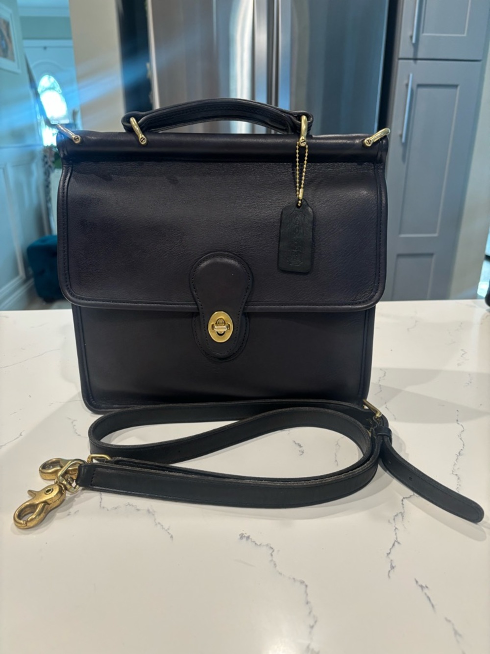 Coach Black Leather Top-Handle Satchel with Gold Hardware